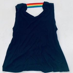Black tank top with rainbow band by Flowers By Zoe